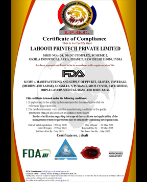 Certificate Of Compliance FDA